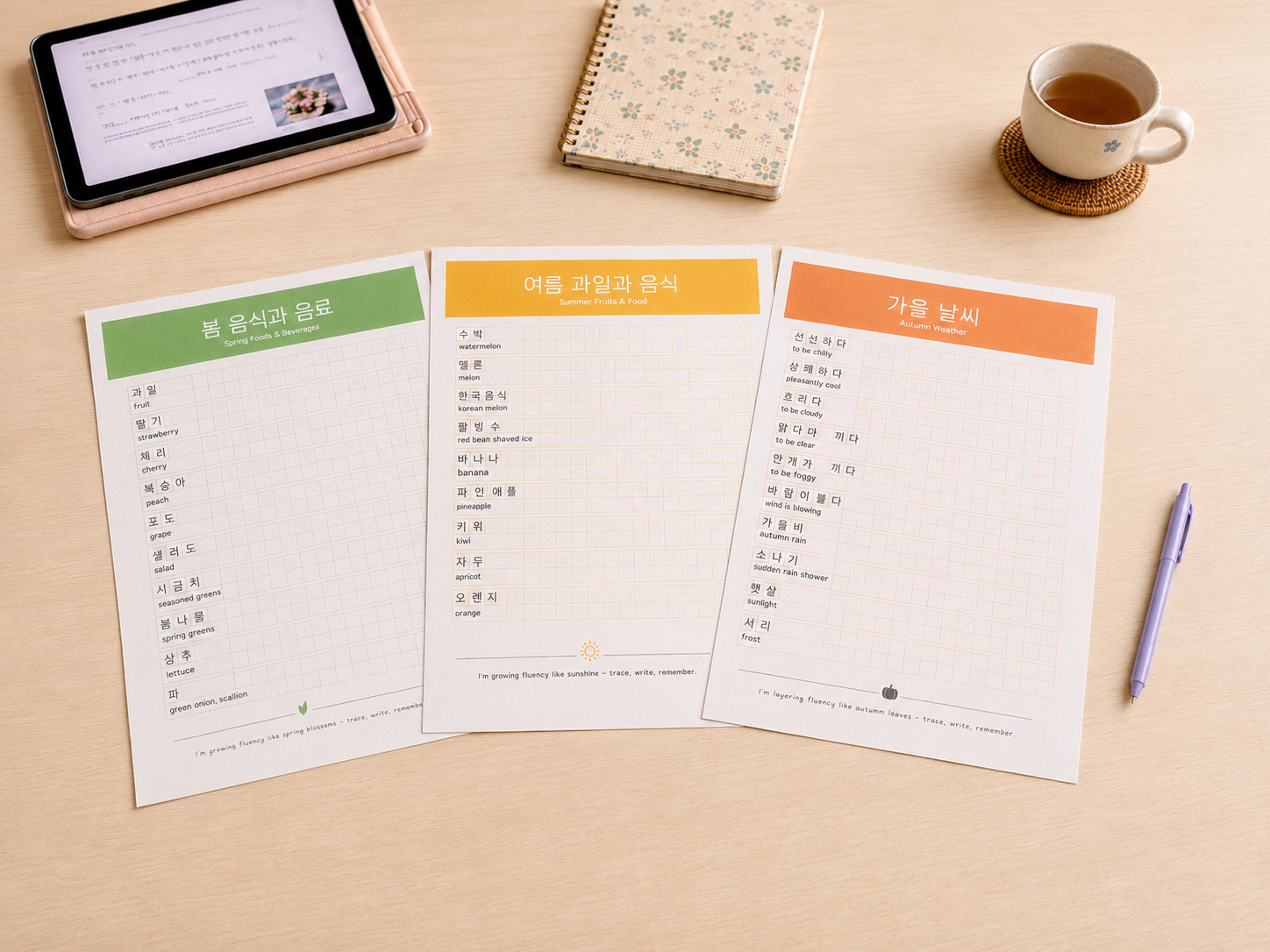 Beginner-friendly Hangul practice worksheets for learning Korean letters and syllables.